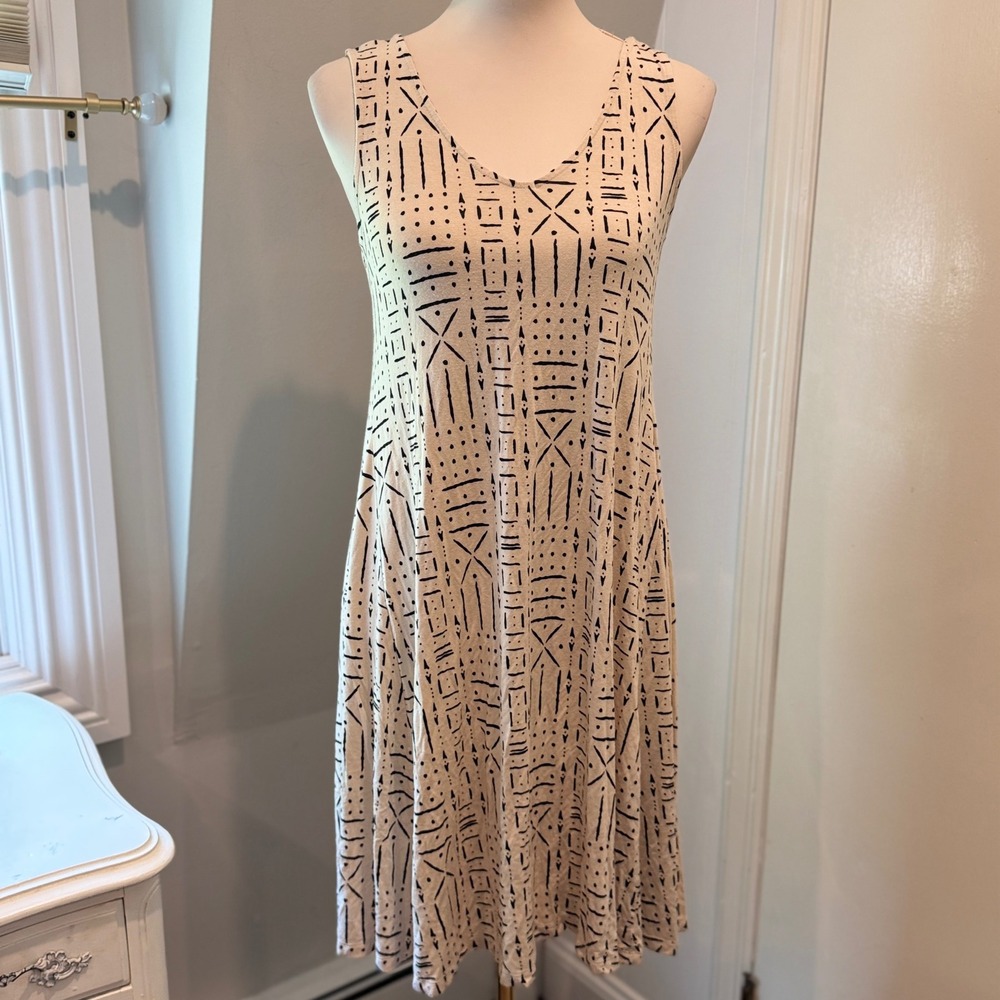Style & Co Cream Tribal Print Sleeveless Dress Crisscross Back Chic | Size XS